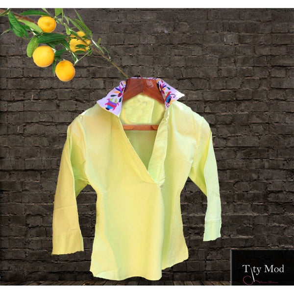 Blusa limón con bordado otomí